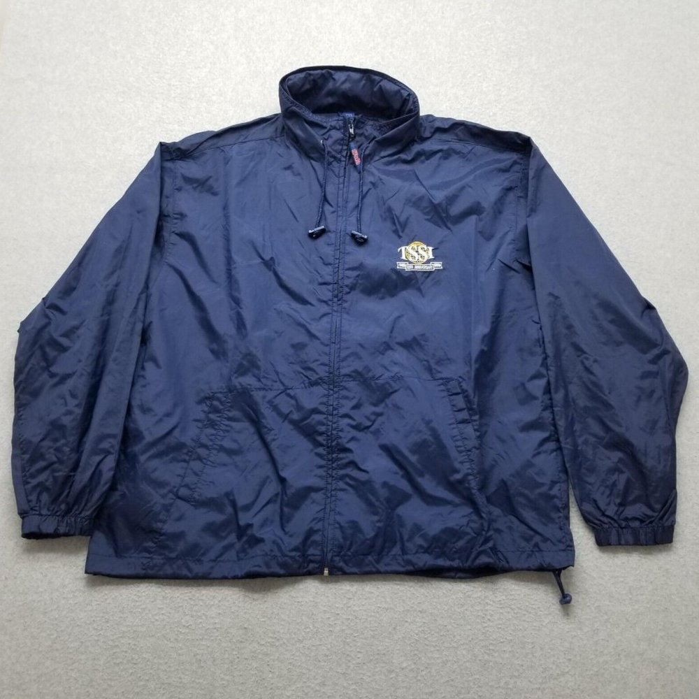 Dunbrooke‎ Rain Jacket Mens XL Blue Full Zip Pockets Nylon Windbreaker Hoodie
